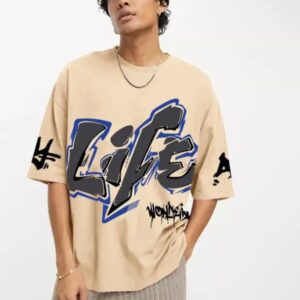 Men's Typography Slim Round Cream Tshirt