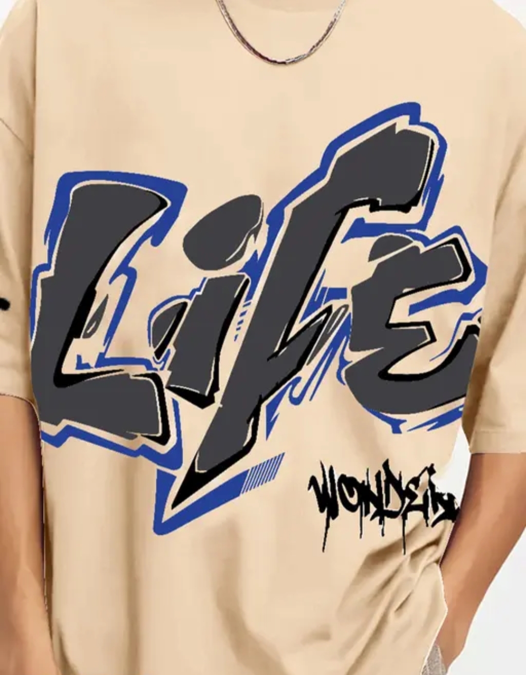 Men's Typography Slim Round Cream Tshirt - Image 2